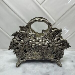 Vintage Godinger Silver Art Co. silver-plated napkin holder grape & leaf design